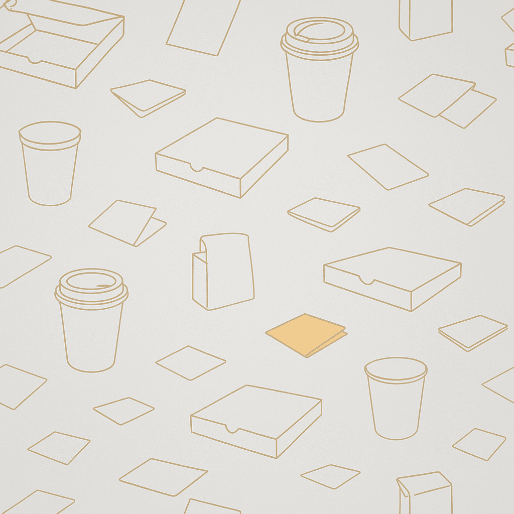 Outline pattern of cups, boxes and wraps